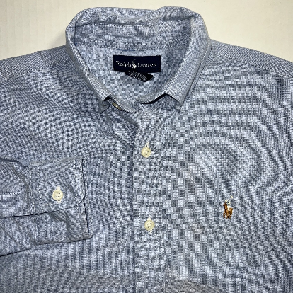 Polo Ralph Lauren Button Up Shirt Boys Flesh Pony Lite Blue Size 12